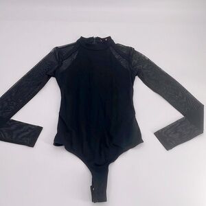 UEC Guess black high neck sheer long sleeve black bodysuit size XS